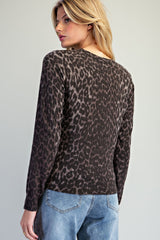 Leopard Print Crew Neck Knit Top