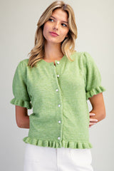 Ruffle Trim Short Sleeve Cardigan
