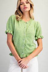 Ruffle Trim Short Sleeve Cardigan