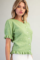 Ruffle Trim Short Sleeve Cardigan