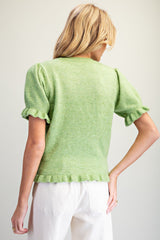 Ruffle Trim Short Sleeve Cardigan
