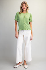 Ruffle Trim Short Sleeve Cardigan