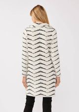 Fuzzy Chevron Jacquard Button Front Cardigan: Black/White / L