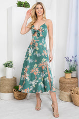 Green Floral Print Dress with thigh side split