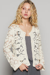 V-Neck Long Sleeve Crochet Cardigan