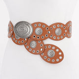 Faux Leather Oval Shape Vintage Belt: BK