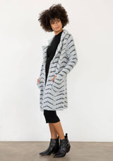 Fuzzy Chevron Jacquard Button Front Cardigan: Black/White / L