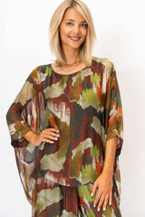 Women Printed Silk Kaftan: Burgundy