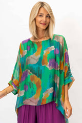 Women Printed Silk Kaftan: Burgundy
