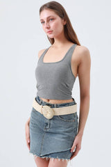 Raffia Crescent Moon Elastic Belt 🌙: Natural