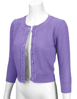 3/4 Sleeve Crewneck Knit Cropped Cardigan Sweater MK3514: NAVY / XL