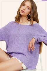 JLS3504-Soft Lightweight Loose Fit Textured Pullover Sweater: Taro / M