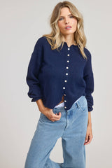 Essential Button Down Cardigan Top: Basil / L