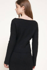 Bell Sleeve Wide Boat Neck Sweater: BLK-black / M