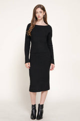Pencil Midi Sweater Skirt with Back Slit: BRN-caramel brown / M