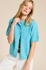 Short Sleeve Button Down Cardigan Top: Black / L