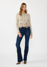 Lace Trim Button Front Cardigan: BLACK / S