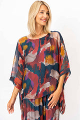 Women Printed Silk Kaftan: Burgundy