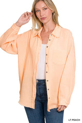`Oversized Raw Edge Shirt W/ Back Patch Zenana: ASHGREY-149498 / M