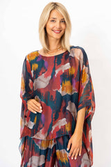 Women Printed Silk Kaftan: Burgundy