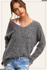 JLS3504-Soft Lightweight Loose Fit Textured Pullover Sweater: Plum / S