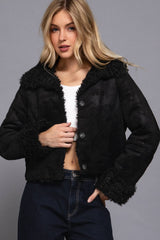 Long Sleeve Inside Fur Detail Penny Lane Suede Short Jacket: IVY-cream / S