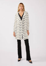 Fuzzy Chevron Jacquard Button Front Cardigan: Cream/Black / L