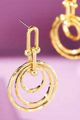 Gold Hammered Triple Circle Link Earrings: GD-GOLD