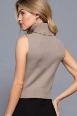 Sleeveless Turtle Neck Sweater Top: IVY-ivory / M