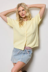 Short Sleeve Button Down Cardigan Top: Black / L