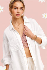SRT7448-Crinkled Gauze Button Down Shirt 4th of july: White / S