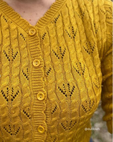 Lace Pattern V-Neck Scallop Hem Button Down Cardigan MK3659: SAGE / S