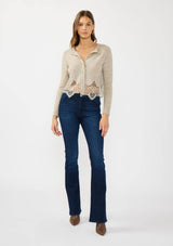 Lace Trim Button Front Cardigan: BLACK / S