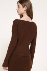 Bell Sleeve Wide Boat Neck Sweater: BRN-caramel brown / S