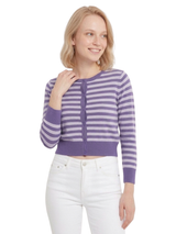 3/4 Sleeve Crewneck Striped Sweater Cardigan MK3521: RED/IVORY / M