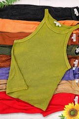 HBT7642-Mineral Washed Stretchy Ribbed Halter Neck Tank Top: Royal / L