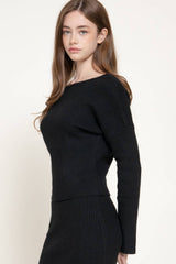 Bell Sleeve Wide Boat Neck Sweater: BLK-black / M