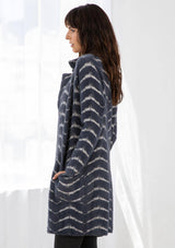 Fuzzy Chevron Jacquard Button Front Cardigan: Cream/Black / L