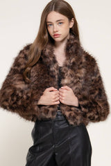 Long Sleeve Notched Collar Printed Faux Fur Jacket: KHA-camel / M