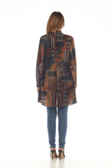 Women's Multi Burnout Brown Open Front Cardigan: XL