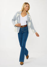 Double Breasted Sweater Jacket: WHITE/DUSTY BLUE / S