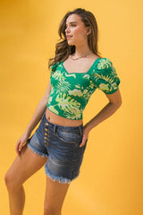 A jacquard sweater knit top -JSW2754: GREEN/IVORY / LARGE