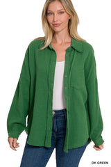 `Oversized Raw Edge Shirt W/ Back Patch Zenana: LTOLIVE-149497 / XL
