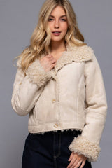 Long Sleeve Inside Fur Detail Penny Lane Suede Short Jacket: BLK-black / S