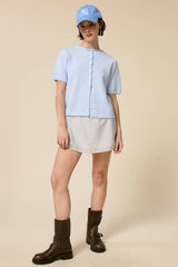 Short Sleeve Button Down Cardigan Top: Tangerine / L