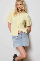 Short Sleeve Button Down Cardigan Top: Black / L