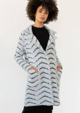 Fuzzy Chevron Jacquard Button Front Cardigan: Cream/Black / M