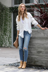 `Oversized Raw Edge Shirt W/ Back Patch Zenana: ASHGREY-149498 / XL