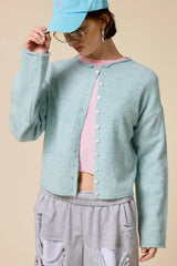 Essential Button Down Cardigan Top: Basil / M