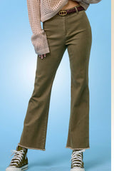 MCP3113-Soft Washed High Waisted Flare Pants 4th of july: Fade Olive / M